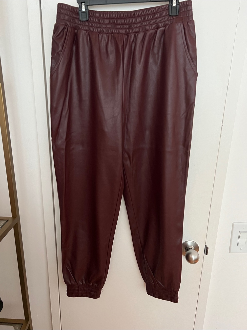 Dolce Cabo Burgundy Faux Leather Jogger Pants